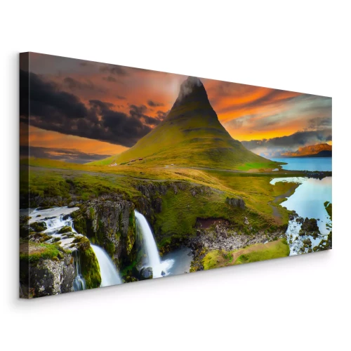 Canvas Watervallen in het IJslandse landschap