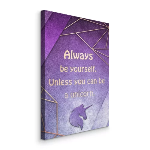Canvas Gouden inscriptie met een eenhoornkop