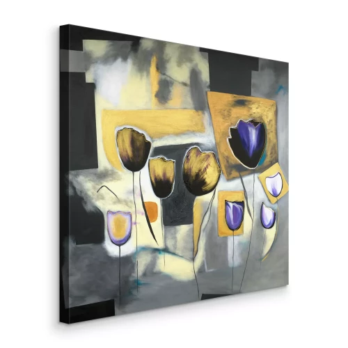 Canvas Abstracte tulpen op een geometrische grijze achtergrond