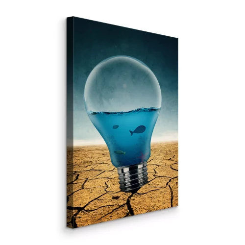 Canvas Abstracte gloeilamp met vis in de woestijn