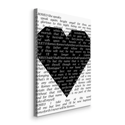Canvas Zwart hart met literair citaat