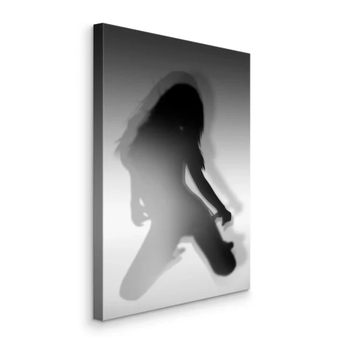 Canvas De omtrek van een knielende vrouw in een zacht grijsverloop.