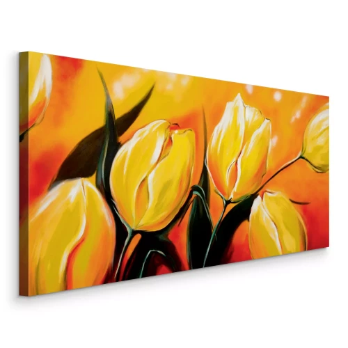 Canvas Artistieke gele tulpen in warme kleuren