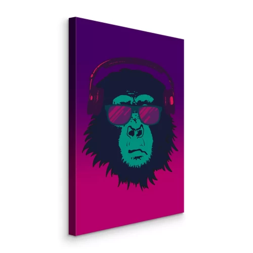 Canvas Een aap met een bril en een koptelefoon