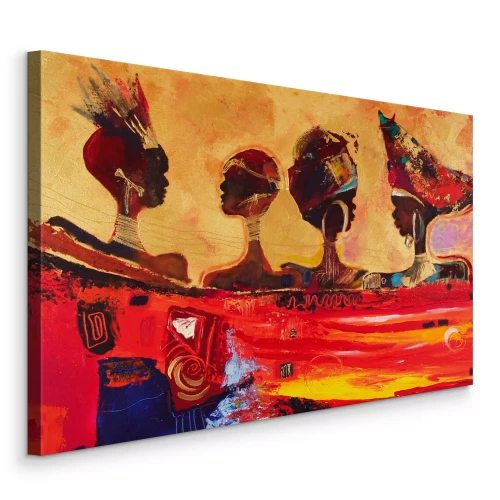 Canvas Profielen van Afrikaanse vrouwen op een rode en gouden achtergrond