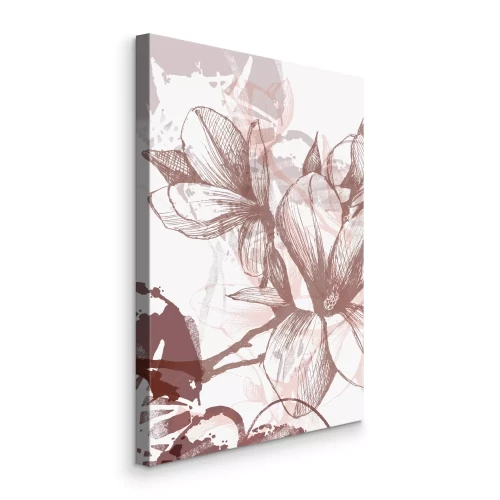 Canvas Illustratie van een magnolia op een artistieke achtergrond
