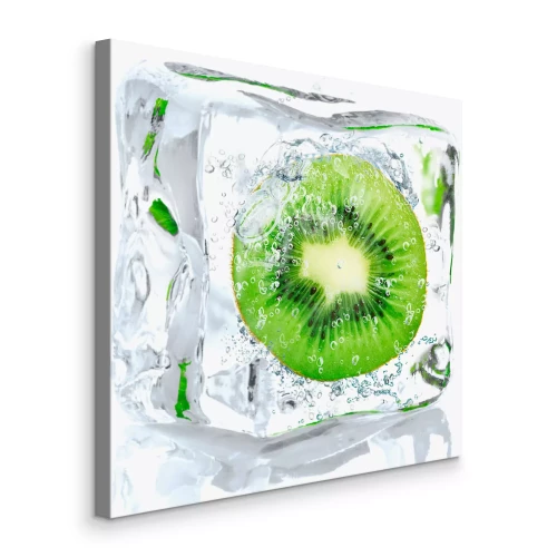 Canvas Een stukje kiwi in een ijsblokje