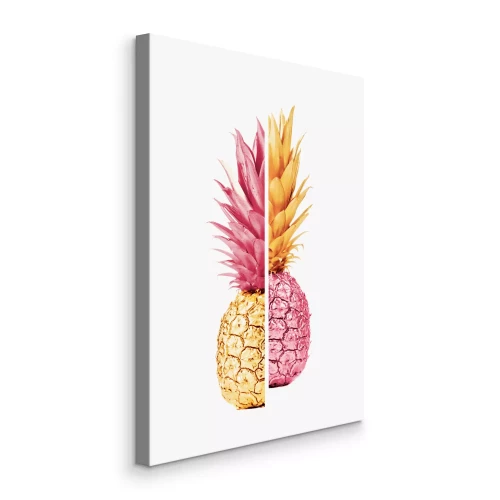 Canvas Ananashelften in goud en roze