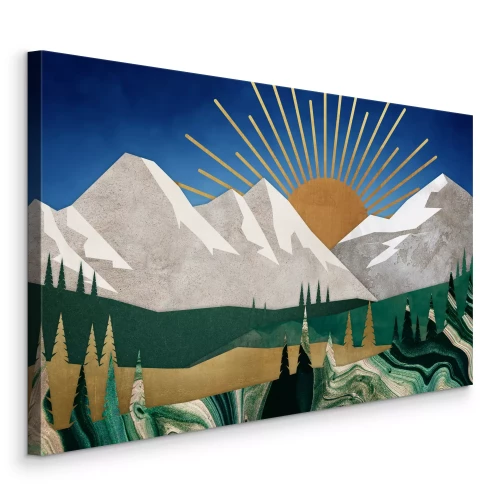Canvas Geometrisch berglandschap met zon