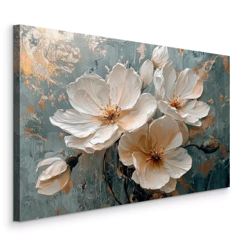 Canvas 3D-bloemcompositie met gouden accenten