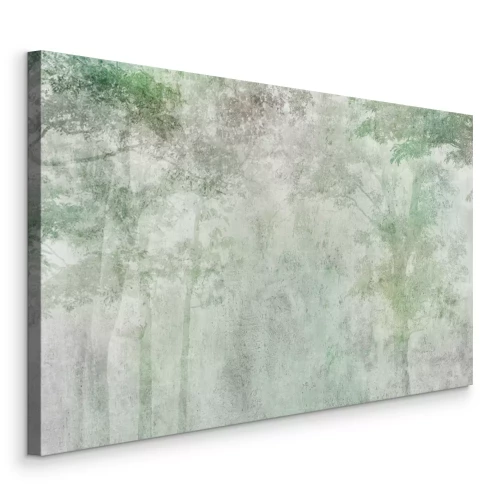 Canvas Een boslandschap in tinten groen met een betonnen textuur