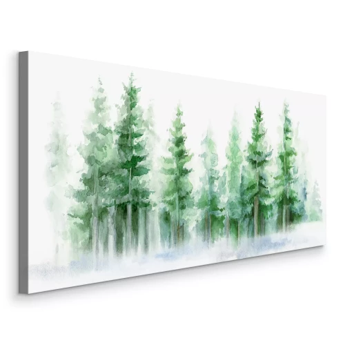 Canvas Aquarellandschap met coniferen