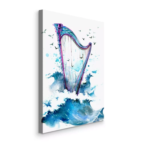 Canvas Aquarelharp tussen de golven