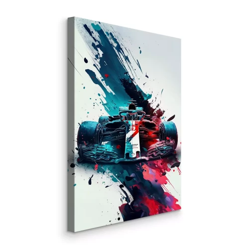 Canvas Een raceauto omringd door verfspatten