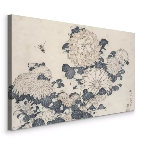 Canvas Felgekleurde bloemen in een harmonieuze Japanse stijl