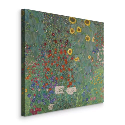 Canvas Een pittoreske tuin met zonnebloemen en bloemen