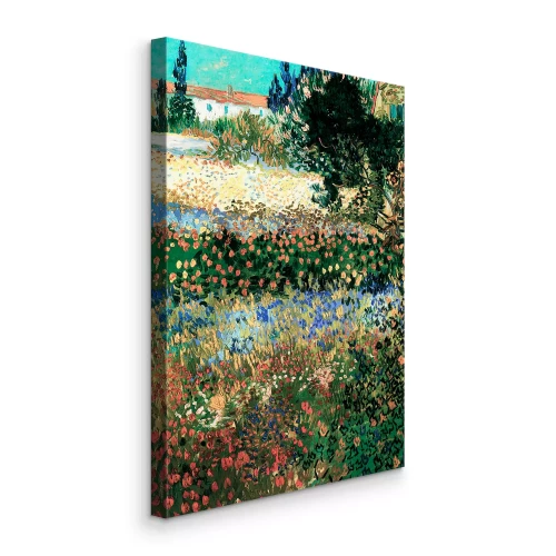 Canvas Een zomertuin vol leven en kleur met een verscheidenheid aan bloemen