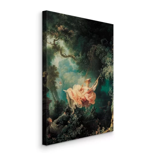 Canvas Vrouw op een schommel in een betoverde tuin