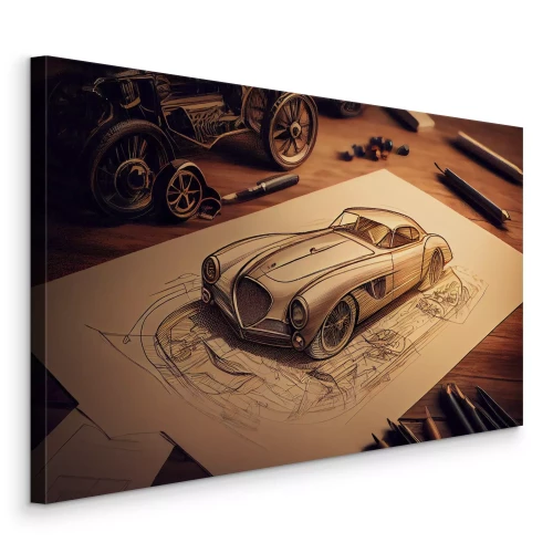Canvas Retro auto-ontwerp op papier