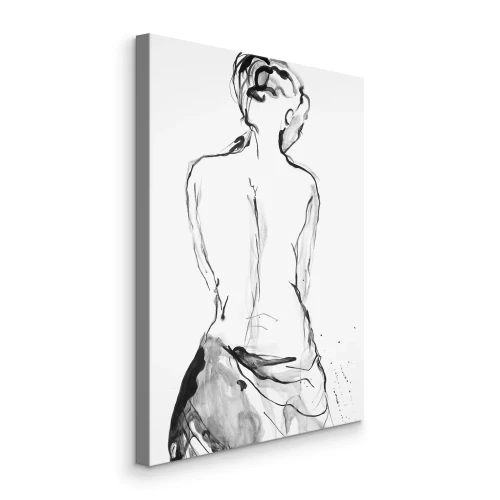 Canvas Potloodtekening van een vrouw met haar rug naar haar toe