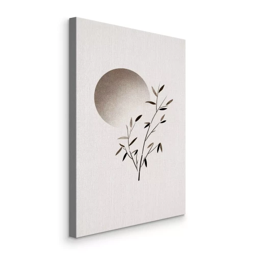 Canvas Een tak met bladeren op een cirkelvormige achtergrond