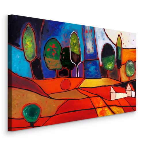 Canvas Abstracte rode en gele velden