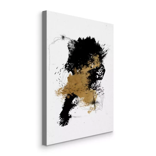 Canvas Een modern schilderij met zwarte en gouden verfstreken.