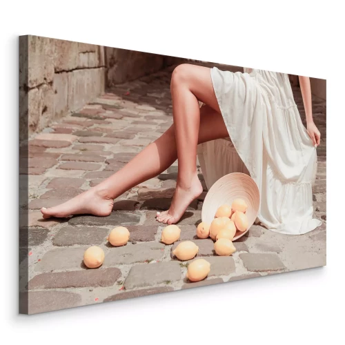 Canvas Citroenen verspreid over de benen van het model