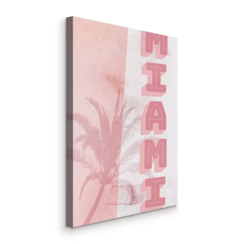 Canvas Roze motief met een palmboom en het woord Miami