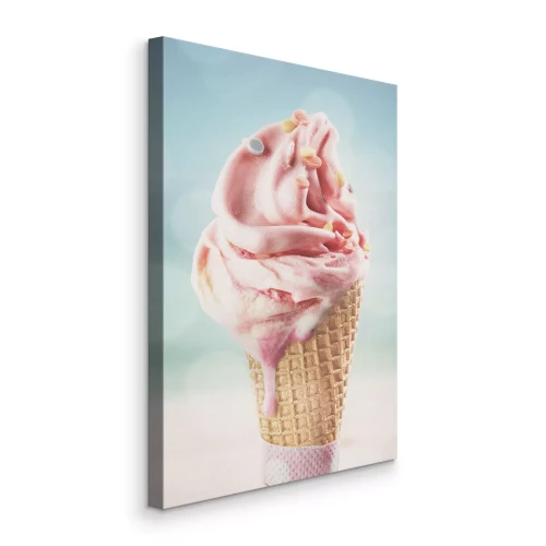 Canvas Roze ijs op een zeeachtergrond