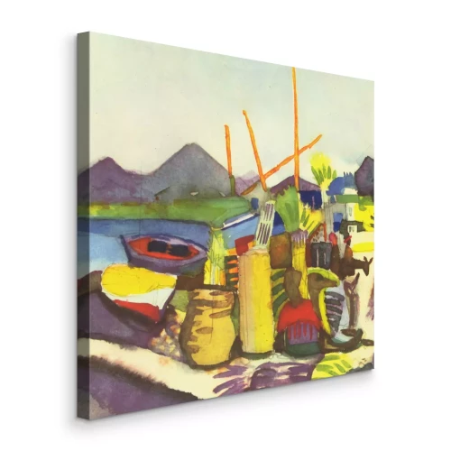 Canvas Een schilderachtige visie op het leven aan het water met expressieve vormen