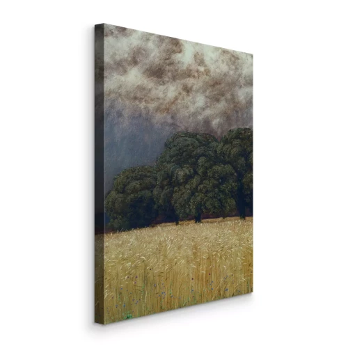 Canvas Gouden graanvelden onder een donkere stormachtige lucht