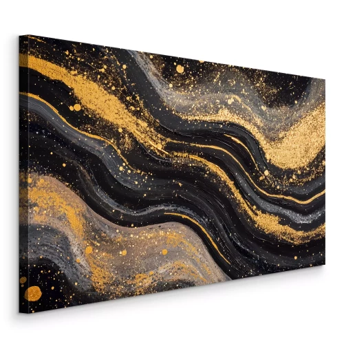 Canvas Abstractie in zwart en grijs met goudstof