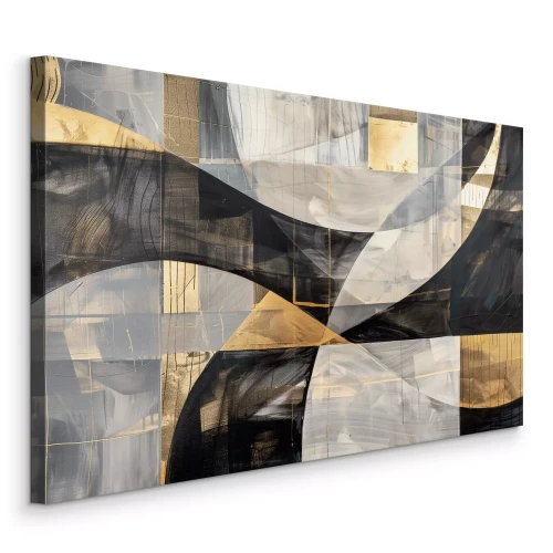 Canvas Geometrische abstractie in grijs-, zwart- en goudtinten