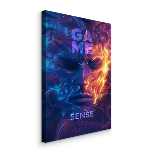 Canvas Een gezicht in neonkleuren met het opschrift Game Sense