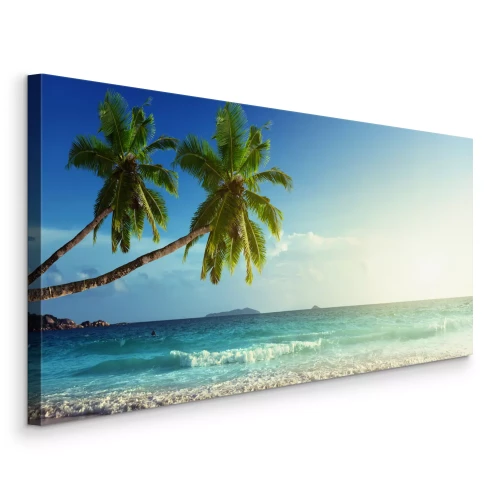 Canvas Twee palmbomen leunend over de turquoise oceaan