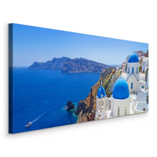 Canvas Santorini met zijn blauwe koepels en klifkust