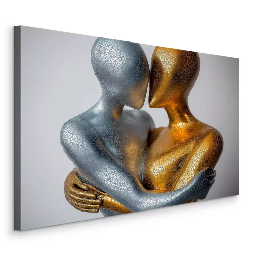 Canvas Een gouden en zilveren figuur in een omhelzing