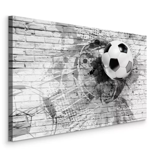 Canvas Voetbalcompositie met een bal en een baksteen
