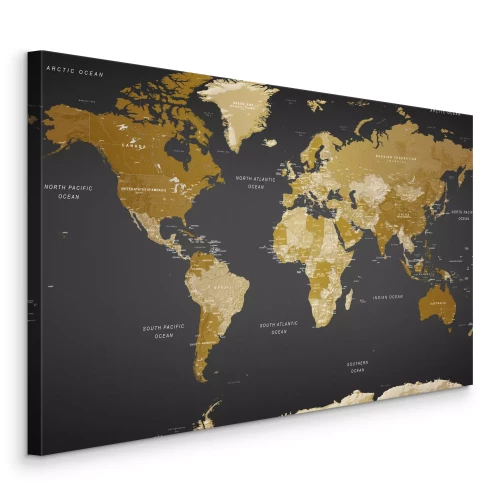 Canvas Een elegante politieke kaart van de wereld op een zwarte achtergrond