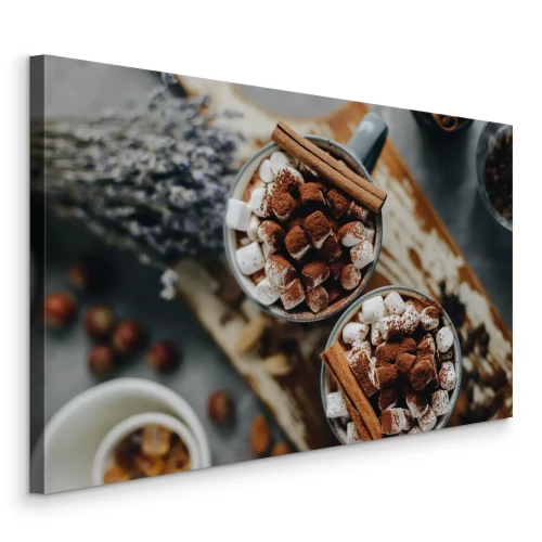 Canvas Herfstbeker met cacao en marshmallows