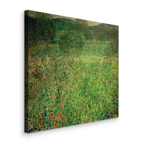 Canvas Een tuin met bloeiende bomen vol kleurrijk fruit