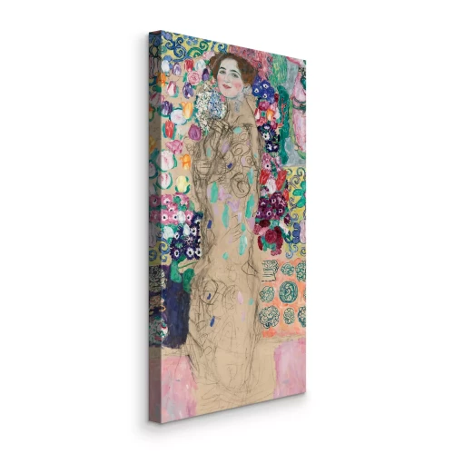 Canvas Portret van een dame in een netwerk van kleurrijke patronen