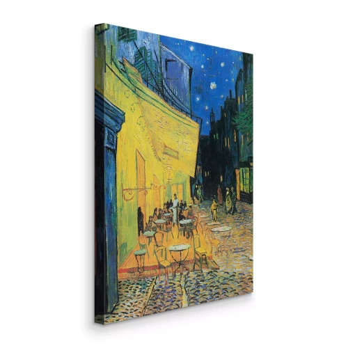 Canvas Een levendige nachtstraat met restaurants