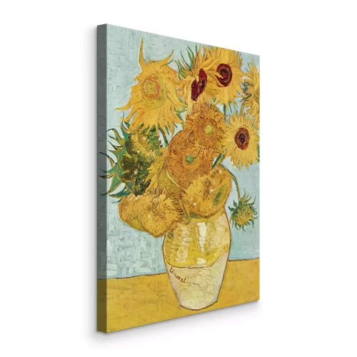 Canvas Gele vaas met gele zonnebloemen