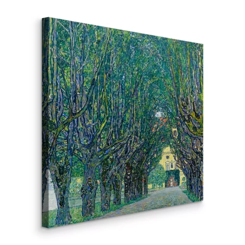 Canvas Een majestueuze laan met bomen die naar het kasteel leidt