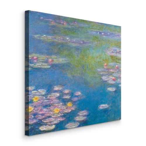 Canvas Een blauw meer met bloeiende waterlelies