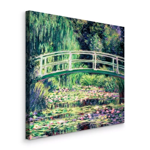 Canvas De rust van de tuin met een brug en waterlelies