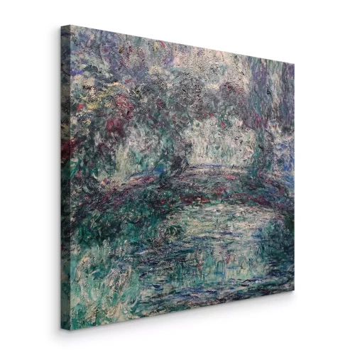 Canvas Een pittoreske brug over een lelievijver