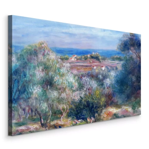 Canvas Een rotsachtige klif met weelderige vegetatie boven een kalme zee